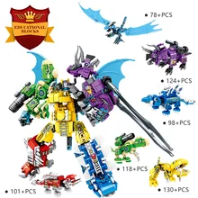 Transformadores 6 em 1 robô brinquedos modelo hight-tech dinossauro paraíso tyrannosaurus pterodactyl tijolos crianças presente blocos de construção