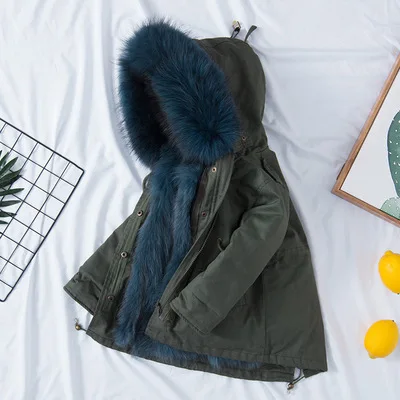 green sydney blue Детская куртка с лисьим мехом зимние парки для мальчиков и девочек пальто с воротником из натурального меха енота, верхняя одежда, куртка плотное Детское пальто с натуральным мехом, TZ92 - Цвет: green sydney blue