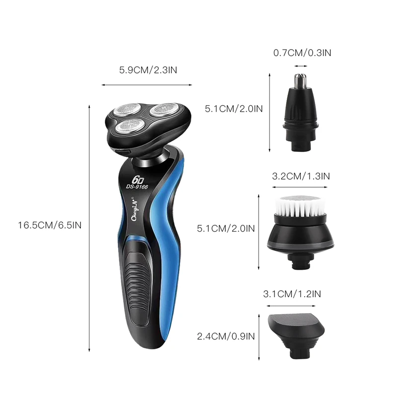 Günstig 4 In 1 Elektrische Rasierer Bart Trimmer Männer Unabhängige Köpfe Rasierer Nase Haar Trimmer Gesicht Reinigung Pinsel + Austauschbare Klingen