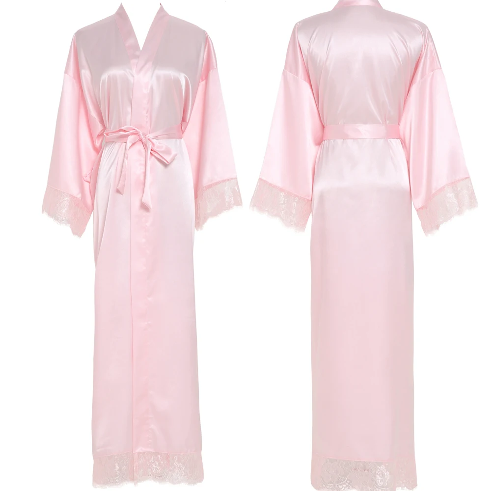 Женское сексуальное серое простое кимоно для невесты, атласное шелковое кружевное платье, одежда для сна, свадебное платье, халат, женские длинные платья, новинка - Цвет: pink