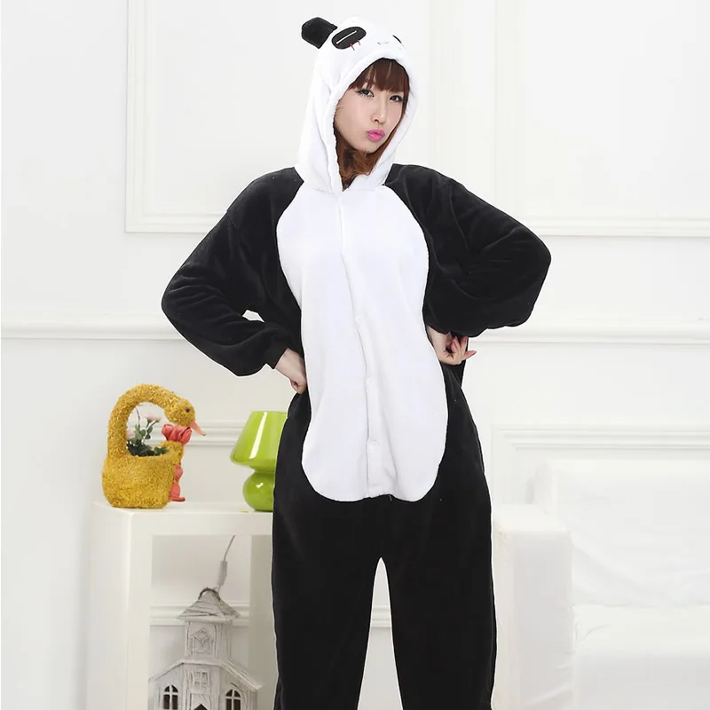 Единорог комбинезоны унисекс Зимние стежки ползунки «панда» для женщин и мужчин ночное белье аниме костюмы взрослых фланелевые пижамы