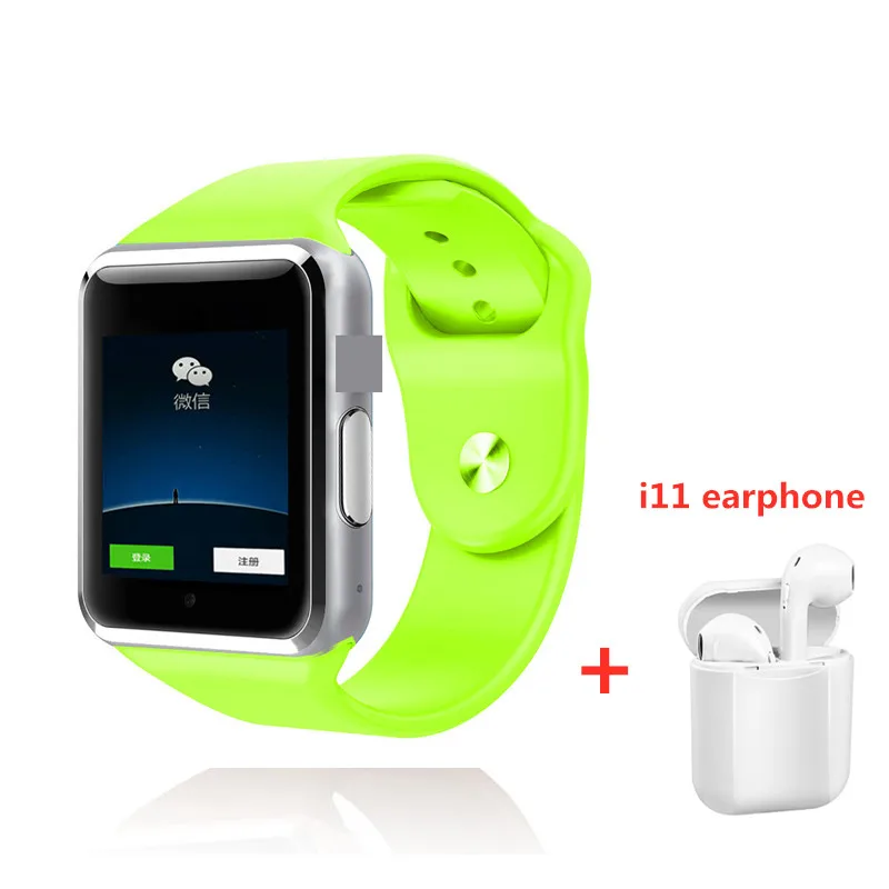 Green watch and i11 Безграничные, Прямая, A1, наручные часы, Bluetooth, Смарт-часы, спортивные, шагомер, с sim-камерой, умные часы для Android PK iwo 8 W34 - Цвет: Green watch and i11