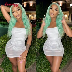 Asimey Mint Green Transparent Lace Front Body Wave Human Hair Wig 30 32in Long Straight 180% Brazilian Remy Preplucked For Women