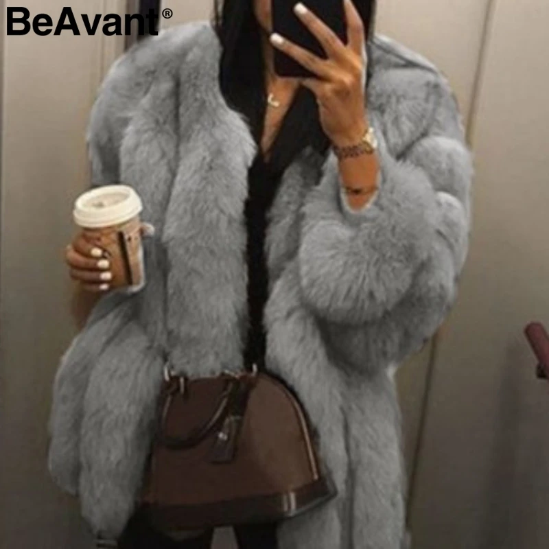 BeAvant модное толстое пальто из искусственного меха женское роскошное осенне-зимнее женское теплое пальто уличная одежда размера плюс 5XL Женская меховая куртка