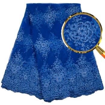 

Blue African Laces Fabric Embroidered Nigerian Guipure French Lace Fabric High Quality 2018 French Net Lace Fabric L2716