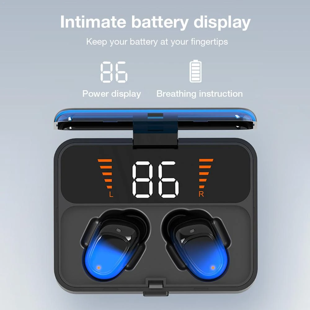 Градиентные беспроводные наушники вкладыши Bluetooth V5.0 с силовым цифровым дисплеем