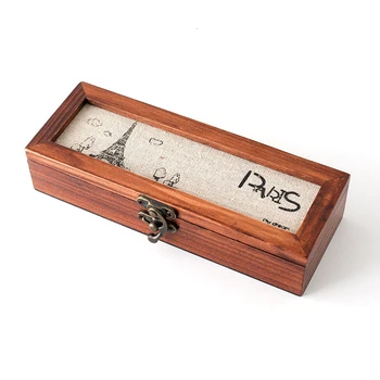 

Multi-functional Paris style Burlap wooden stationery box Solid wood pencil case Tower pen stationery storage 4 style