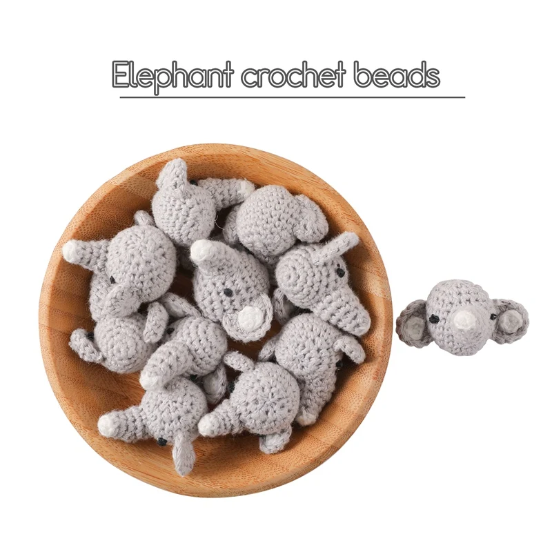 Crochet Elephant Series Bib And Baby Rattle Teethers Set Wodden Bracelet & Cotton Bib Pacifier Clips For Kids Toys
