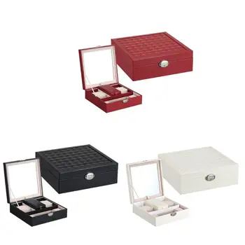 

New Solid Color Woodiness environmental PU leather Jewelry Box Makeup Travel Case Birthday Gift Ring Earrings etc. Container