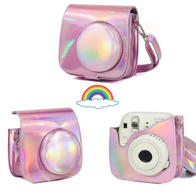 Fujifilm Instax Mini camera Bag ColorfuI мгновенный аксессуар для камеры из искусственной кожи чехол с плечевым ремнем для Instax Mini 9 Min8 8 - Цвет: Laser pink