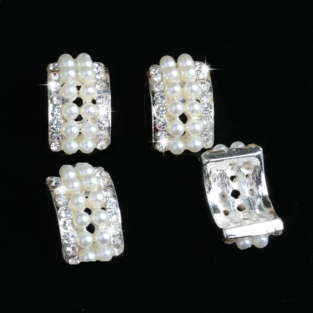10pcs GIRL’S WEARING JEWELRY Rhinestone Pearl Embellishment DIY Flatback Craft Girls Hair Bow 1.1X2.1cm
