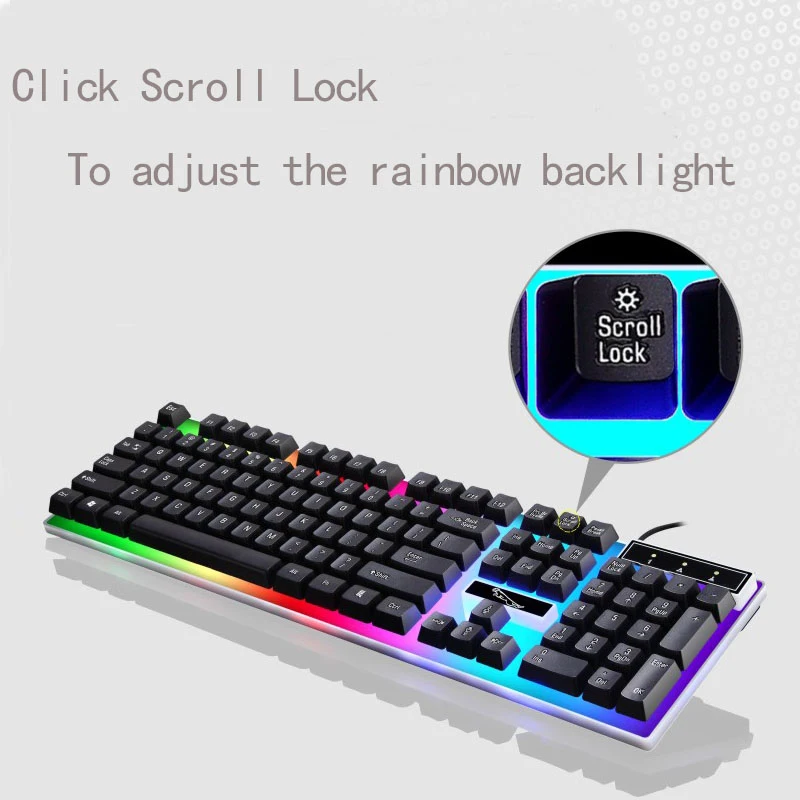 cheap Professional Colorful Crack LED Backlit USB Wired PC Rainbow Gaming Keyboard Suspended Keycap with Similar Mechanical Feel