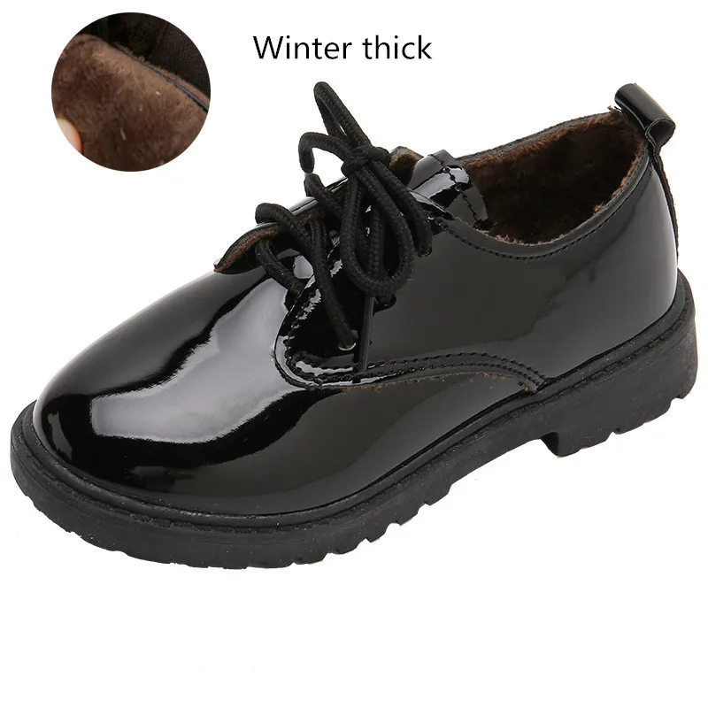 335black winter Черная детская кожаная обувь унисекс; обувь для мальчиков и девочек; модная детская модельная обувь для студентов; Танцевальная Свадебная обувь; Черная детская обувь - Цвет: 335black winter