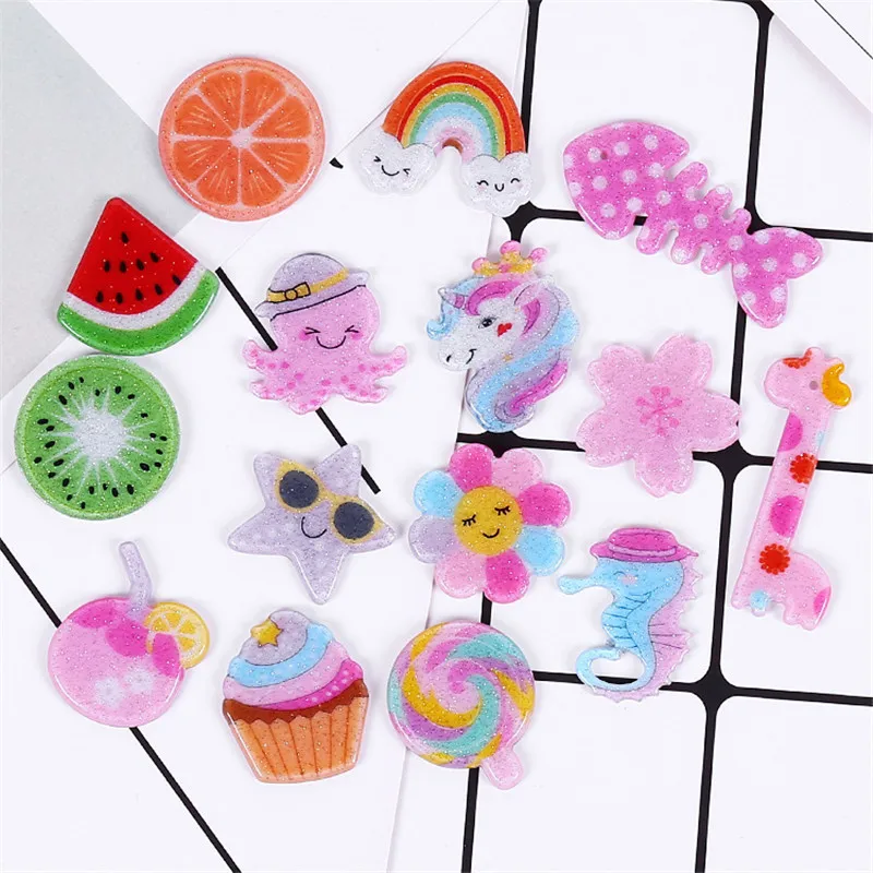 

Resin Flash Fruits Unicorn Rainbow Glue for Slices Slime Accessories Super Light Clay Additives In The Slider Crystal Mud Filler