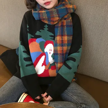 

Women knitted Sweater Autumn and winter female christimas rabbit fur thick warm Sweaters and pullovers womens (F1424)