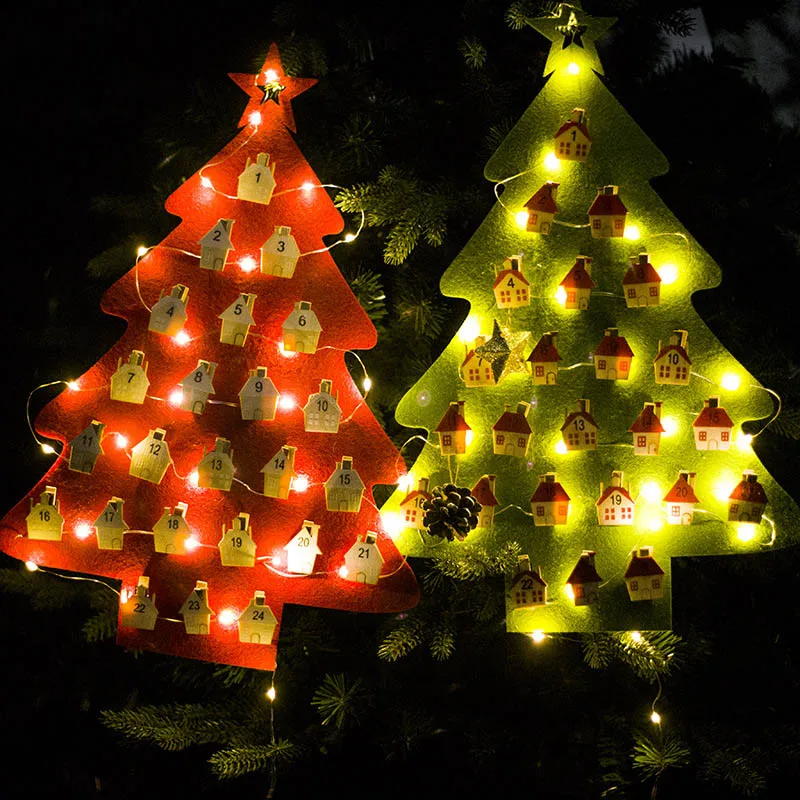 

LED DIY Christmas Tree Calendar Felt Craft Xmas Advent Countdown Wall Hanging Ornaments 2019 New Year Decoration Gifts Glowing