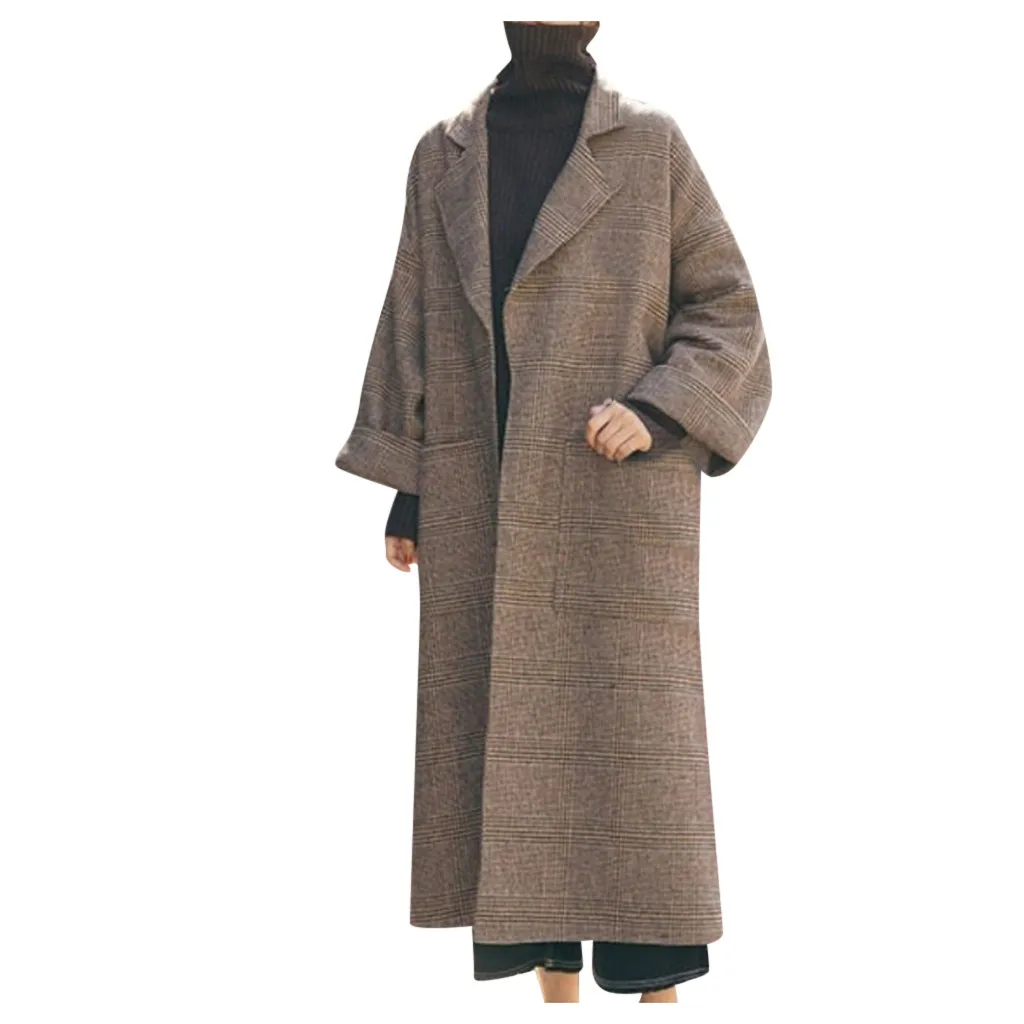 Ostrich зимнее женское пальто с карманами, шерстяное пальто большого размера, пальто с длинным рукавом, верхняя одежда, шерстяное пальто для женщин N30 - Цвет: Хаки