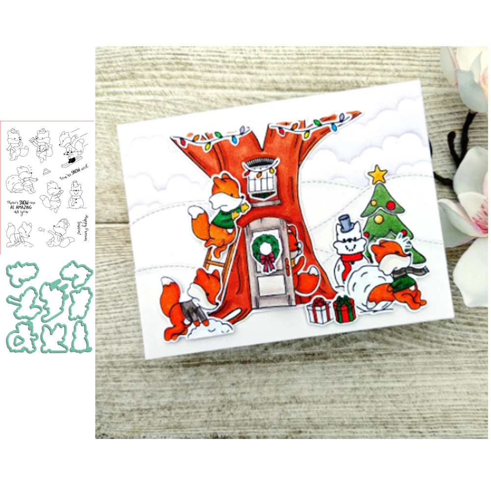 Snow Fox Ski Dies Craft Metal Cutting Muore E Timbri Cut Die Scrapbook Paper Craft Knife Mold Blade Punch Stencil Die Set