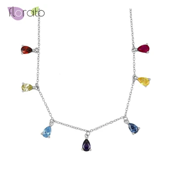 925 Sterling Silver Rainbow water drop Zircon Choker Necklace for Women Gold Silver color Chain Necklace Fashion Jewelry 2020