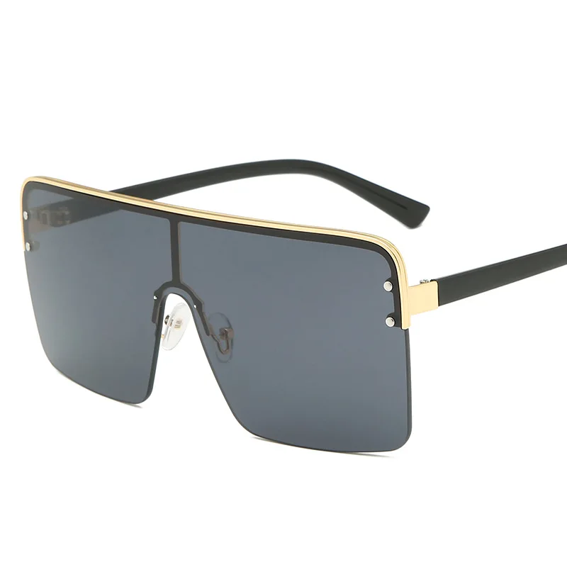 Luxury Retro Square Sunglasses Women Brand Designer Oversized Semi-Rimless Sunglasses Metal Siamese Sunglasses for Men UV400 - Цвет линз: 5703-1
