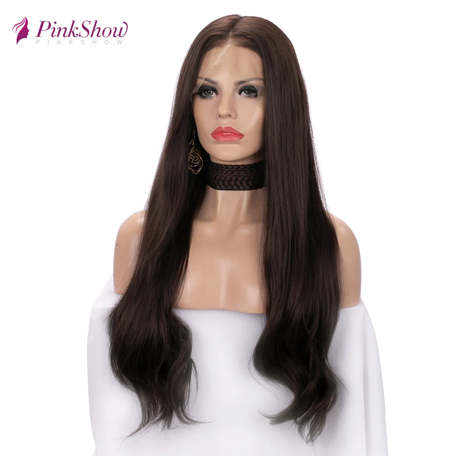 Pinkshow 13x6 парик фронта шнурка коричневый парики для женщин синтетический парик фронта шнурка натуральный волос термостойкие волокна длинные волнистые парик
