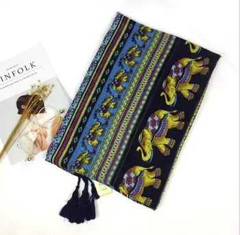 

New Fashion Bohemian Style Women Elegant Retro Cotton Scarf Long Print Elephant Scarf Autumn Spring Scarves For Women Shawl