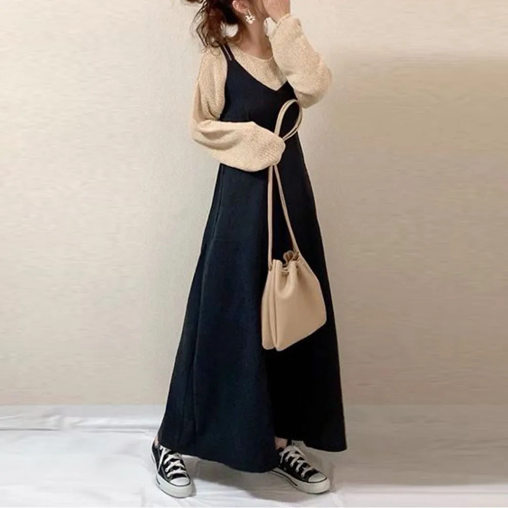 Корейское длинное платье осень 2019 трапециевидный пуловер длиной до лодыжки