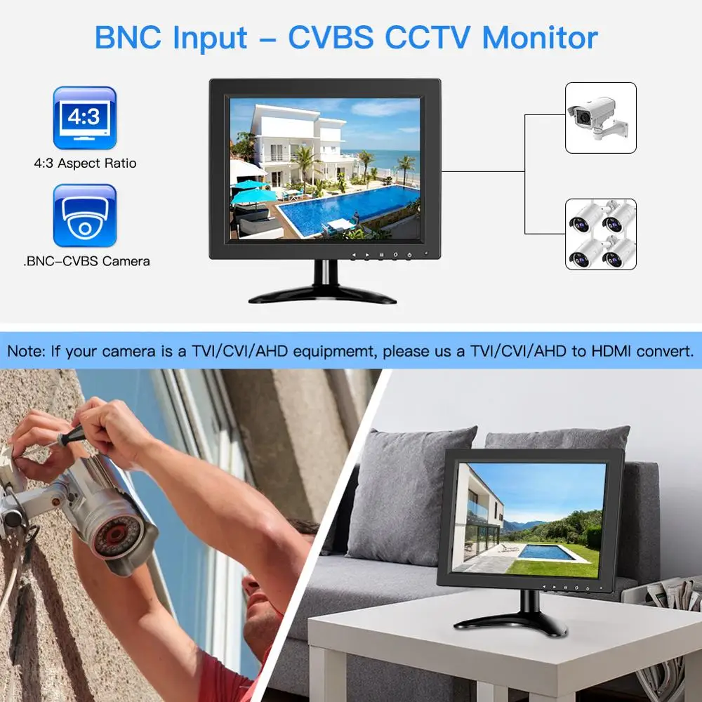  Eyoyo Monitor LCD IPS de 10 pulgadas 1280x800 Resolución  Soporte HDMI VGA BNC AV entrada para PC TV Pantalla de seguridad (10  pulgadas) : Electrónica