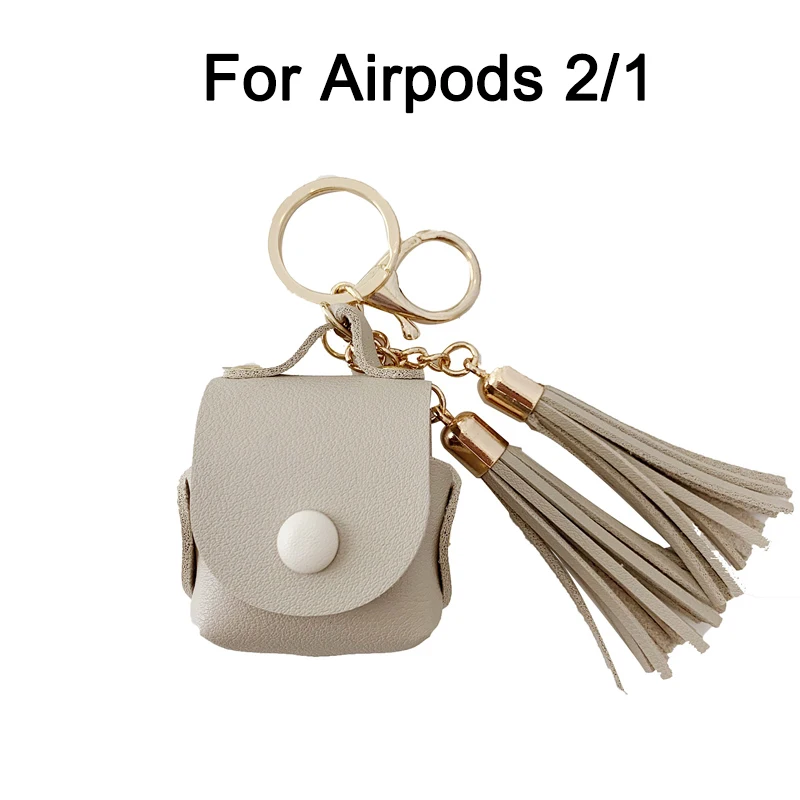 Beige airpods 2 1 Кожаный чехол для Apple Airpods Pro 3, брелок для наушников, чехол для AirPods 3 2 1, чехол для зарядки s Box, защитная сумка, аксессуары - Цвет: Beige airpods 2 1
