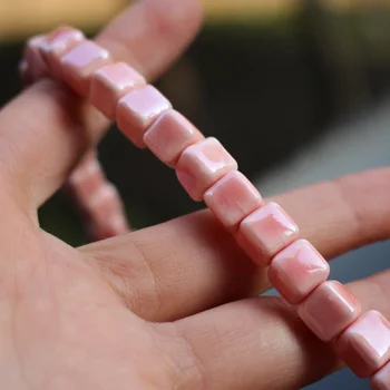 

32Pcs/Lot 8.5mm Peach Color Squaer Beads Cube Ceramic Beads Plated for jewelry making