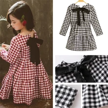 Подростковое платье с длинными рукавами для девочек, модные весенние платья в клетку с бантом для девочек 10, 12, 13, 14 лет, детская одежда