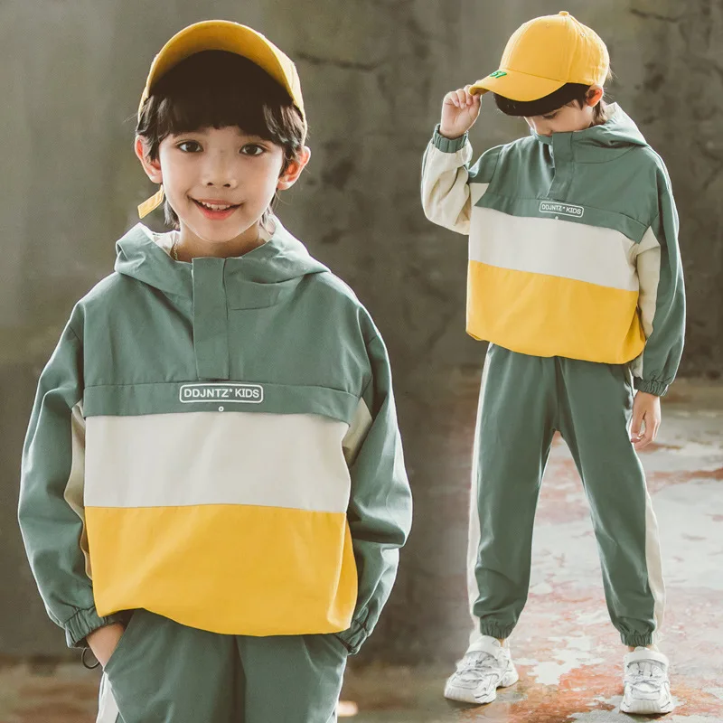 

BOY'S Suit Spring And Autumn New Style Children Mixed Colors Hooded Baseball Uniform Two-Piece Set Big Boy Korean-style Leisure