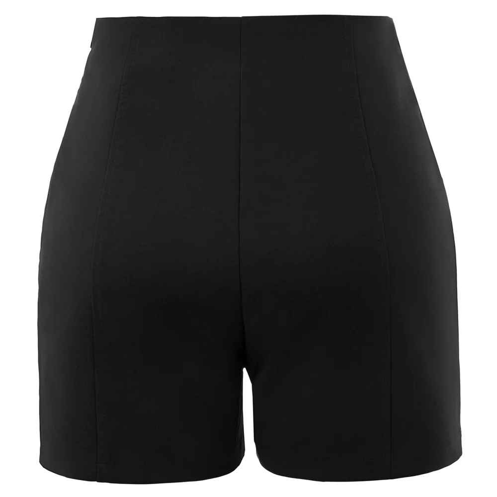 Черные/темно-синие женские s~ 2XL шорты для работы, Женские однотонные Ретро Винтажные шорты с высокой талией и пуговицами, шорты для женщин
