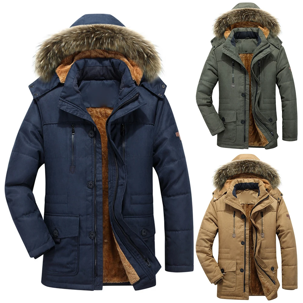 Модное мужское пальто, парки, зимнее пальто из искусственного меха, плотное теплое хлопковое пальто, отстегивающиеся пальто с капюшоном, мужские пальто с подкладкой, куртки