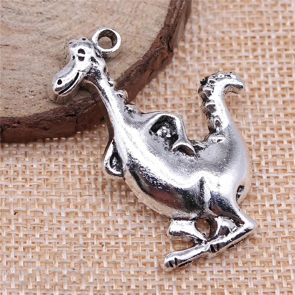 

free shipping 10pcs 43x28mm antique silver Cute dinosaur charms diy retro jewelry fit Earring keychain hair card pendant
