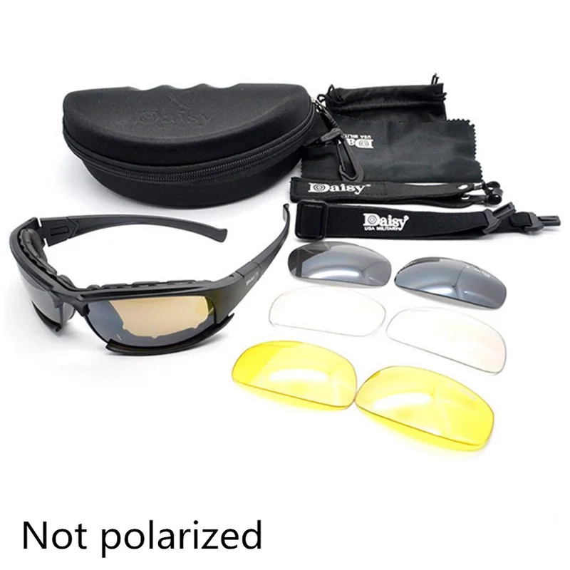 No Polarized X7 Спортивные поляризационные солнцезащитные очки Daisy C5 X7, тактические военные очки, мужские очки для охоты, стрельбы, страйкбола, 4 линзы, походные очки - Цвет: No Polarized X7