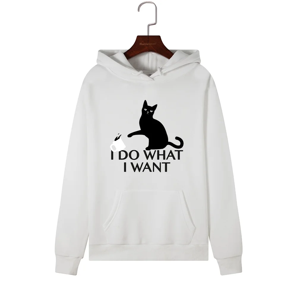  Women Hoodies Sweatshirts Hooded Sweatshirt I Do What I Want Cat Print Autumn Winter Pullover Femal