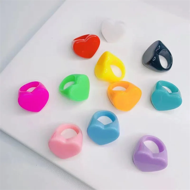 Finger Ring Sparkling Heart Ring Resin Heart Resin Acrylic Finger Rings For Women Girls Summer party Jewelry Gifts