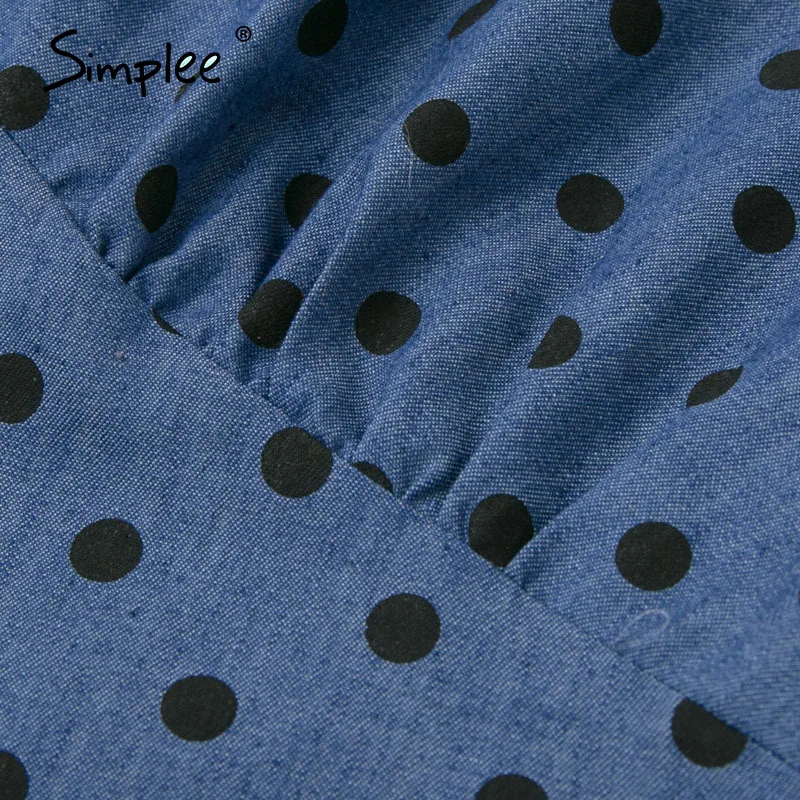 Simplee, Ретро стиль, v-образный вырез, узор в горошек, женская блузка, рубашка, сексуальный праздник, пляж, лето, женские топы, синий пояс, пуговицы, вечерние топы