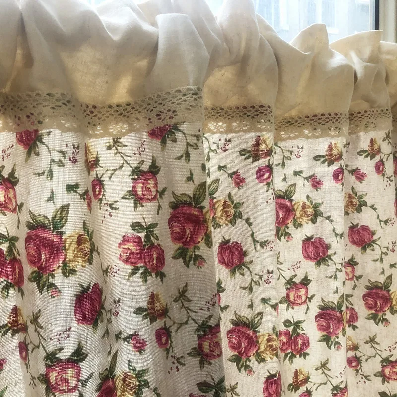 Korean Style  Cotton Linen Roses Printed Lace Short Curtain /Door Curtain  Kitchen /Bathroom Decorative  Partition Curtain 3