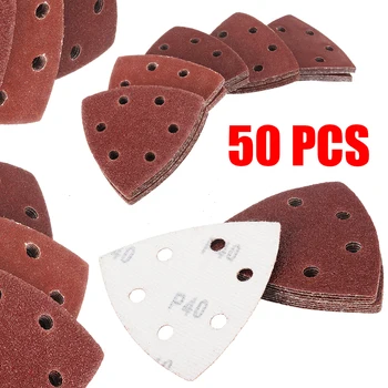 

50PCS Triangle Sandpapers Flocking 6 Holes 90*90*90MM 40 60 80 120 180 Grit Sandpaper For Metal Wood Grinding Polishing Grinders