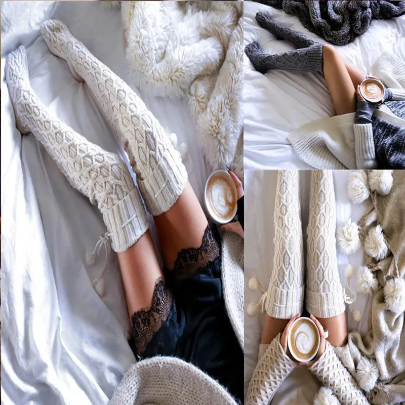 

Women Cable Knit Extra Long Boot Socks Over Knee Thigh High School Stocking Japanese Style Cute Girl Student Stocking