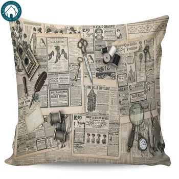 

European Retro Old Newspaper Pattern Pillow Covers Cases Cover Cushion Pillowcase Square Print