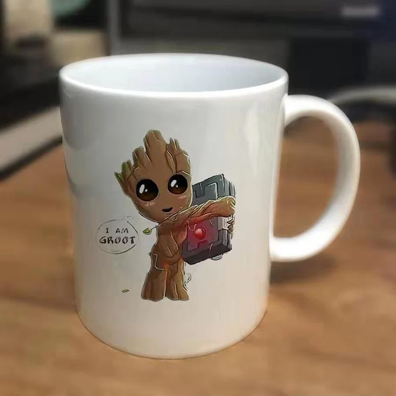 Новые стильные керамические чашки I Am Groot, меняющие цвет, кружка для молока, кофе, чая, кружки для студентов, чашка для завтрака, подарок для друзей - Цвет: Черный