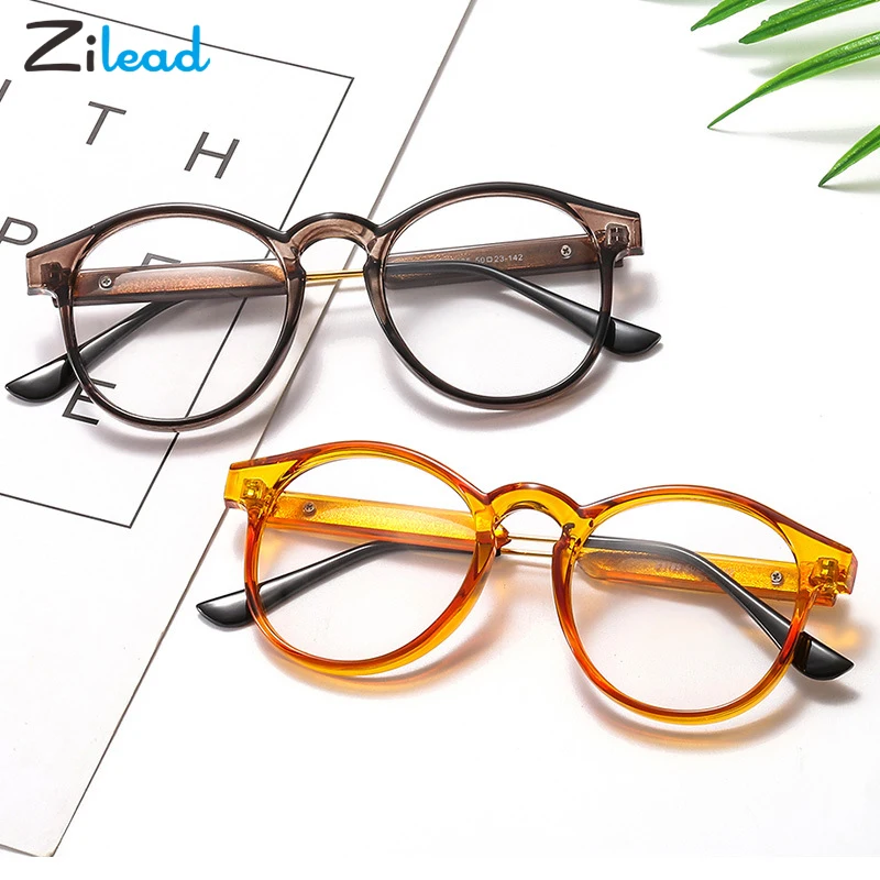 

Zilead Jelly Color Flat Mirror Round Frame Personality Spectacles Computer Glasses Fashion Retro Not Distortion For Men Women