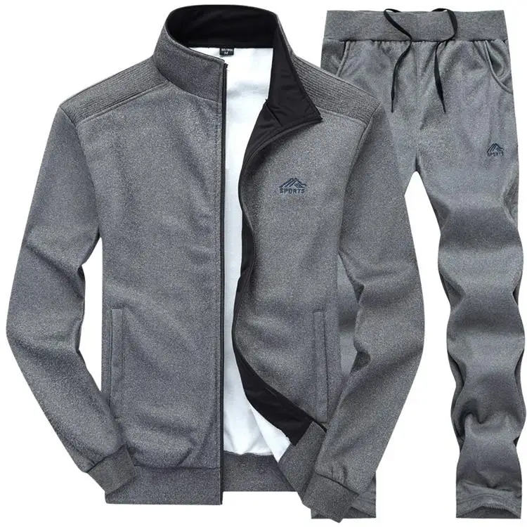 Dark Gray Мужские спортивные костюмы, спортивные костюмы, весна-осень, для бега, фитнеса, тренировочные костюмы, теплые спортивные костюмы, мужская спортивная одежда, 2 шт., куртка, длинные штаны - Цвет: Dark Gray