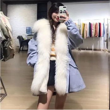 

2019 new casual women's real rabbit fur lining duck down long sleeve detachable natural raccoon fur collar winter jacket