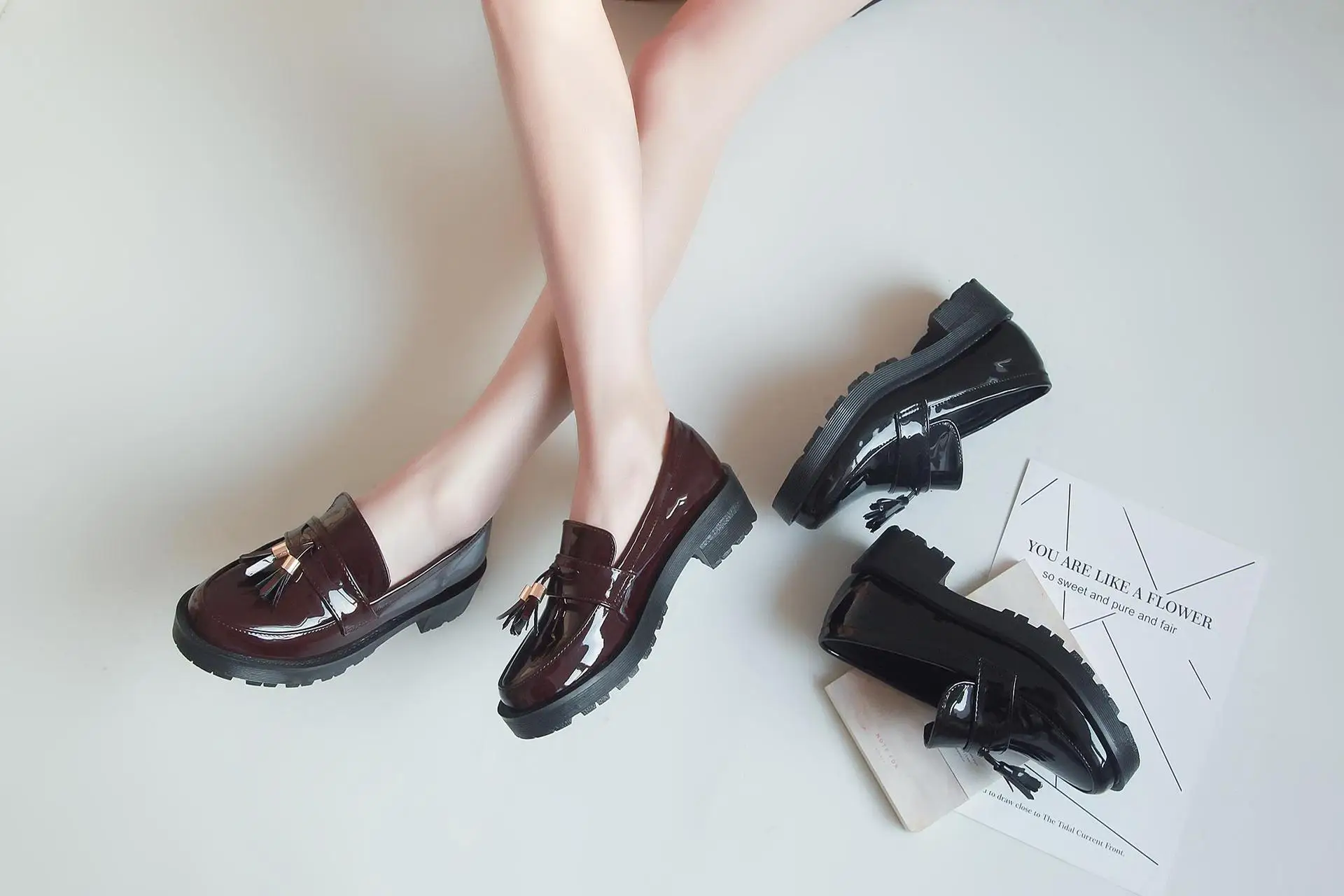

Retro British Style WOMEN'S Shoes Spring And Autumn 18 New Style bai da bu Locke Oxford Small Leather Shoes Students Semi-high H