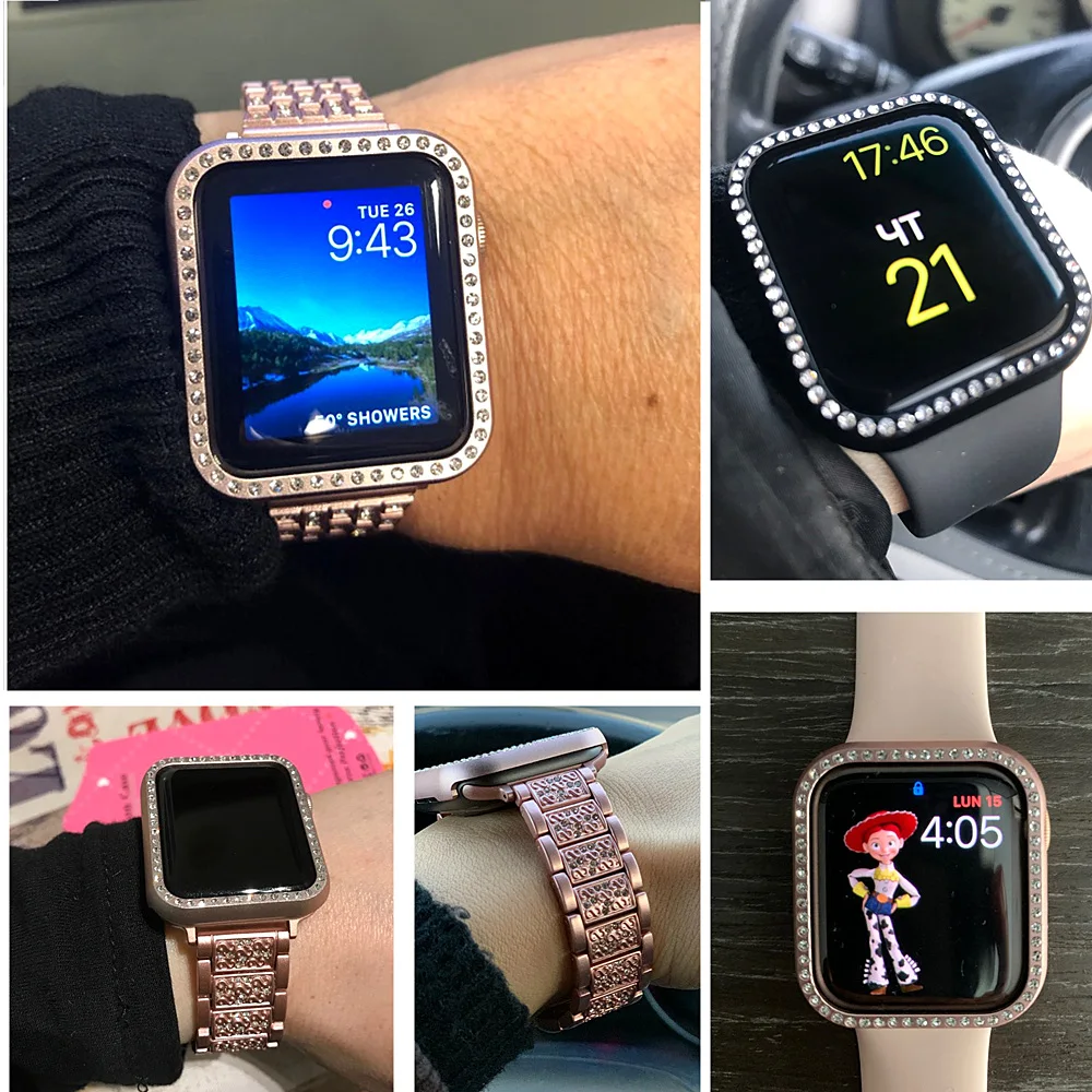 Чехол-бампер с алмазами для Apple watch Case cover Apple watch 4 band 44 мм 40 мм металлический протектор чехол iWatch band 42 мм 38 мм аксессуары 3