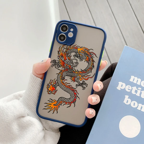 Fashion Vintage Chinese Dragon Print Phone Case for IPhone 12 11pro MAX 12 7 8 Plus X XR XS 6 S Plus SE2 Hard Back Cover Shell Dblue Dragon 6